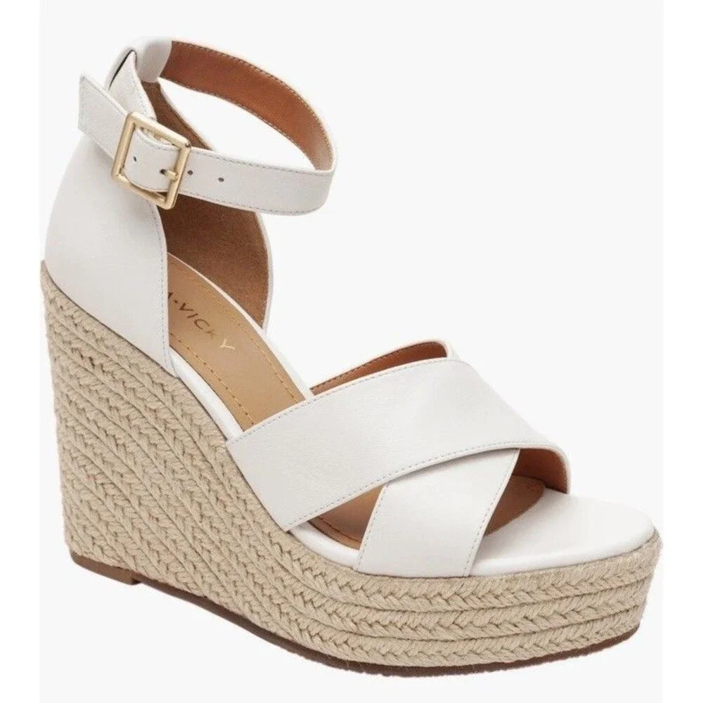 Lisa Vicky Espadrille Wedge Sandals Gemi White Sheep Nappa Leather Size 9